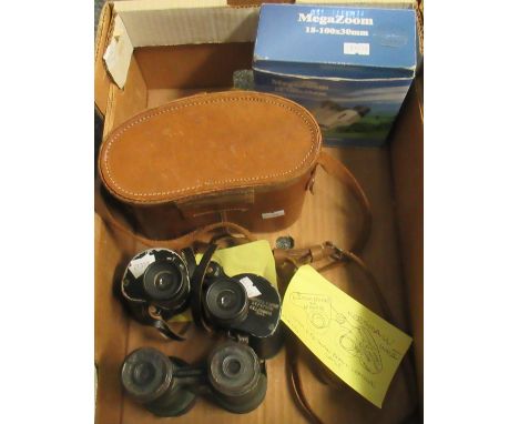 Pair of Grancule REL Canadian World War II binoculars dated 1944, together with another paid of vintage binoculars, a modern 