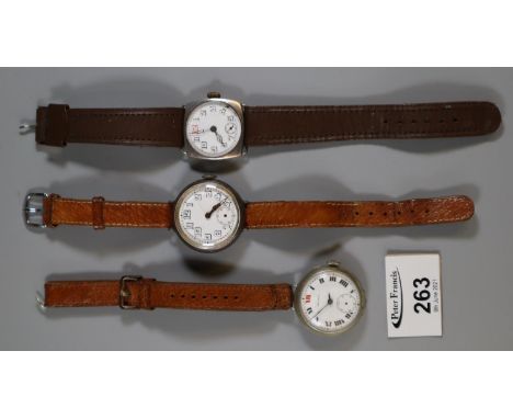 Three vintage small head gentleman's wristwatches on leather straps. (3)(B.P. 21% + VAT) 
