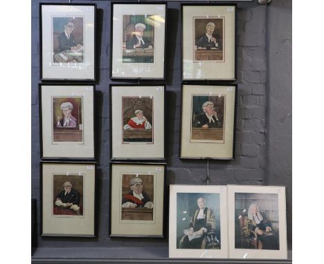 After Sallon, a group of eight caricature coloured prints depicting Law Lords, to include; The Right Honorable Viscount Monck