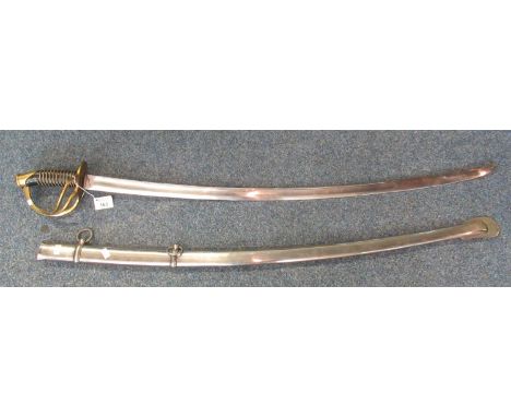 Reproduction early 19th Century style brass hilted heavy cavalry sabre with metal scabbard.(B.P. 21% + VAT) 