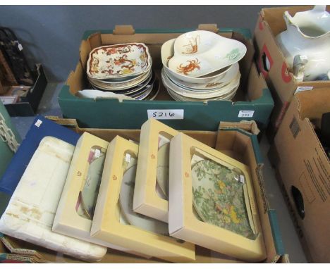 Three boxes of assorted china, one box containing a selection of Villeroy & Boch flower fairies plates, another, a selection 