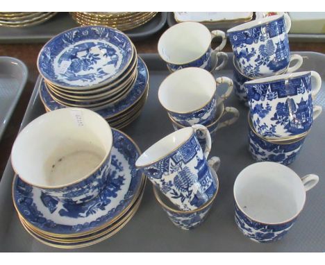 Tray comprising Royal Worcester blue and white oriental design coffee cans and cups with saucers and a sucrier.(B.P. 21% + VA