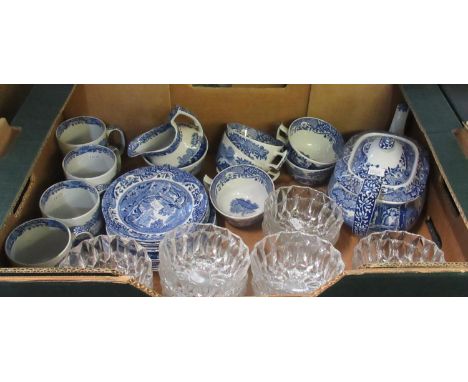 Tray of Spode Italian design teaware and similar items including a teapot, together with a set of moulded glass bowls.(B.P. 2