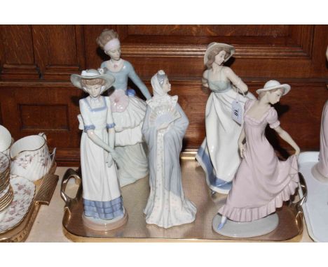 Five large Nao lady figures including Spanish lady with fan.