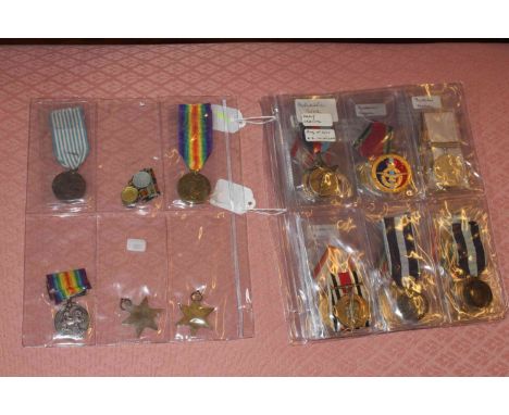 Collection of military medals including WWI Victory medal (19470 PTE W. I. Mycock Lancashire Fusiliers), WWI war medal (62113