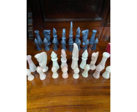 Egyptian style hardstone chess pieces. 