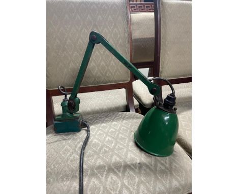 A Vintage Industrial Two armed work lamp. Finished with the industrial green paint.