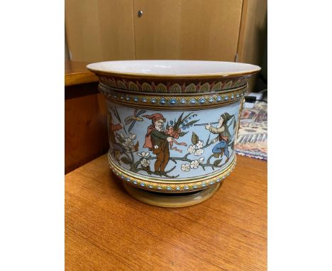 Antique Mettlach Pottery Gnome design planter. [18cm height x23cm diameter] 