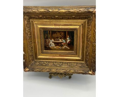 Louis Auguste Georges Loustaunau (French, 1846-1898). "Un mariage de raison". Oil on panel. Signed lower left by the artist. 