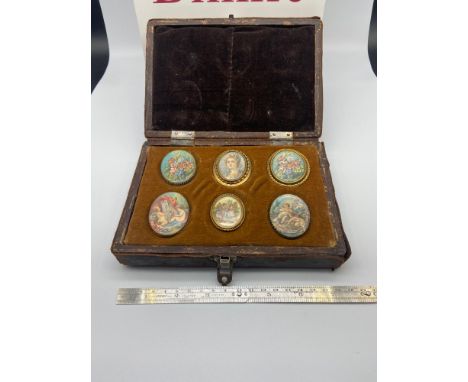 A Set of 5 Late 18th/Early 19th century miniature paintings and portrait brooches. Signed R Dumans and D' Boucher. Comes with