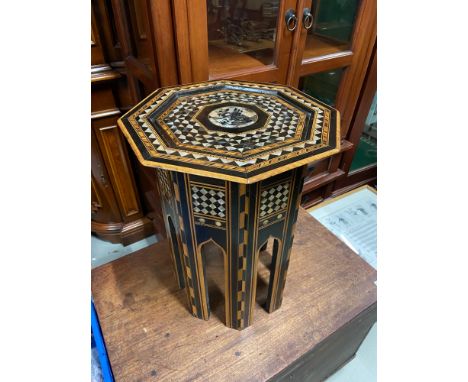 A Nice example of a possible Liberty &amp; Co octagonal side table designed in an Arabic manner with wood and mother of pearl