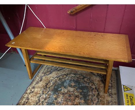 A Light oak retro lounge table designed with under shelf [45x111x47cm] 