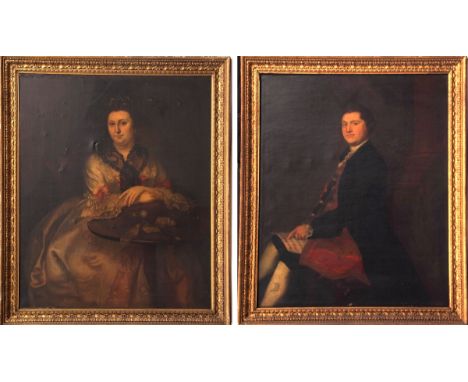 JOSEPH BLACKBURN (1700-1778, BRITISH) Portrait of Thomas Hooper and his Wife Mary (nee Winsmore) of Worcester pair of oils on