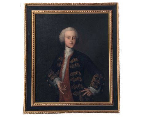 ENGLISH SCHOOL (18TH CENTURY) Half-Length Portrait of a Young Elegant Man oil on canvas 35 x 29 ins