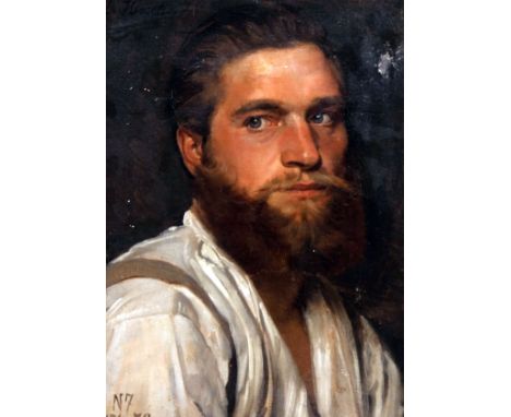 ERNST HENSELER (1852-1940, GERMAN) Portrait of the Palace Gardener of Count Wrangell oil on board, signed top left 17 1/2 x 1