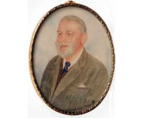 *JOAN PATRICIA CARTER, RMS, SWA (1923-2015, BRITISH)Portrait of Dashwood Howard oil miniature, signed and dated 1972 to lower