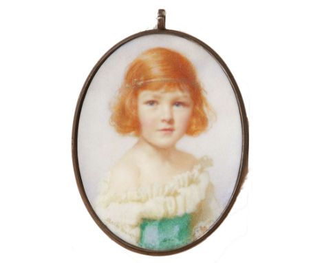 MABEL LEE HANKEY (1863-1943, BRITISH)Portrait of a Young Girl watercolour miniature, signed to lower left edge 3 x 2 1/2 ins