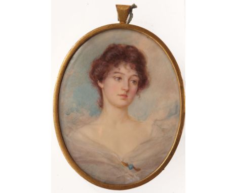 ENGLISH SCHOOL (19TH CENTURY)Portrait of a Lady watercolour miniature 3 1/2 x 3ins