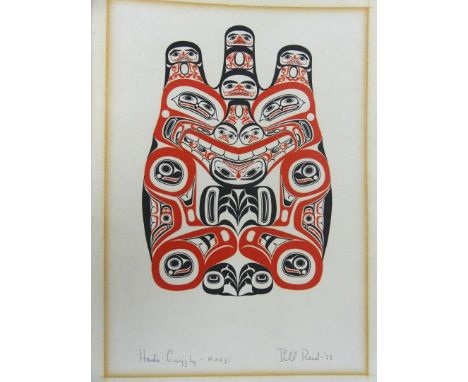 William Ronald "Bill" Reid Junior, O.B.C. (Canadian, 1920-1998) "Haida Grizzly"Pencil signed serigraph, 23x15cm    CONDITION 