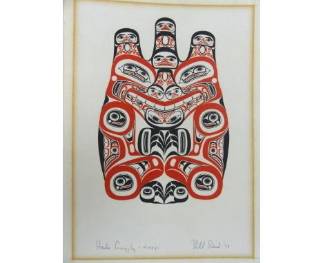 William Ronald "Bill" Reid Junior, O.B.C. (Canadian, 1920-1998) "Haida Grizzly"Pencil signed serigraph, 23x15cm    CONDITION 