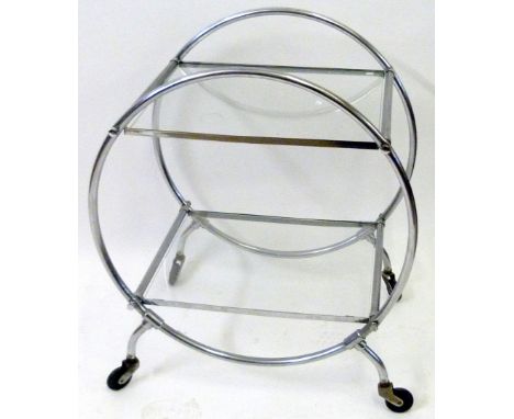 An Art Deco circular chrome two tier dinner wagon/tea trolleyWith circular side panels, height 266cm.   CONDITION REPORT:  Tr