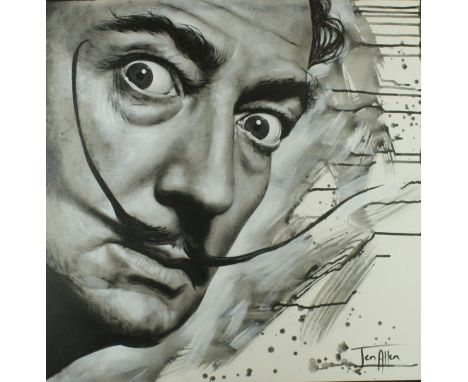 Jen Allen (20th Century) - 'Surrealist'Oil on canvas depicting Salvador Dali, signed, 61x61cm, inset within modern black fram