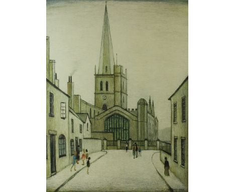 Laurence Stephen Lowry (1887-1976) - 'Burford Church'Pencil signed limited edition print, 492/850, 63x47cm, inset in gilt met