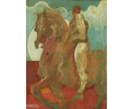 Geoffrey Key (British, b. 1941) - 'Night Horseman'
Mixed media, signed and dated 74, 16x12.5cm, bears original label verso, f