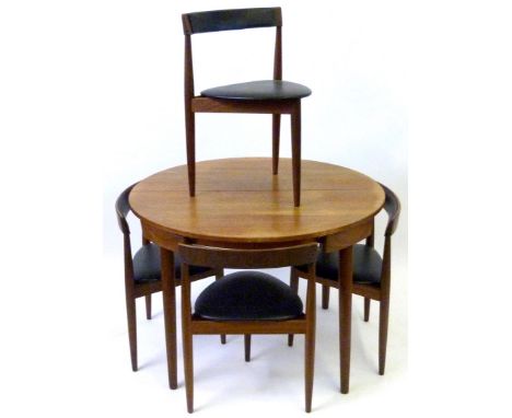 A Frem Rojle Hans Olsen Danish rosewood dining table With four triangular shaped chairs, each with impressed marks to undersi