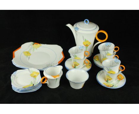 A Shelley bone china tea serviceDecorated in the 'Yellow Poppies' pattern in the Regent shape, comprising teapot, milk jug, s