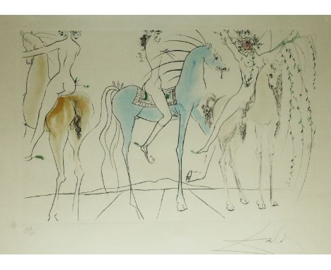 Salvador Dali (1904-1989) - 'Three Horses' Pencil signed lithograph, numbered 109/300, 43x59cm, inset within modern black fra