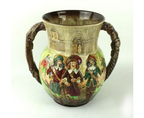 A Royal Doulton limited edition 'The Three Musketeers by Dumas' twin handled loving cupRelief decorated, numbered 48/600, hei