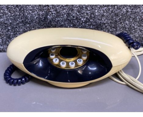 Vintage Genie push button telephone in blue &amp; Beige, by the American telecommunications corp - (1970s)