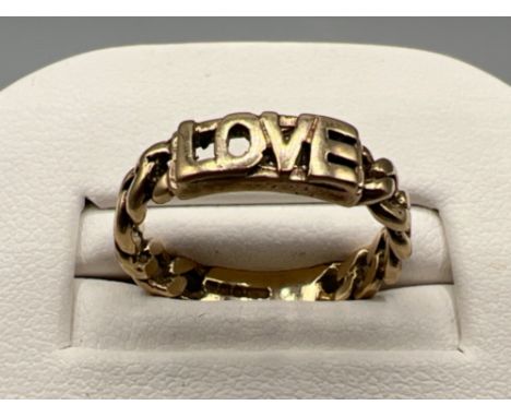 9ct gold love chain ring. Size K 2.6g