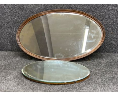 2 vintage bevelled edge mirrors, one has oak frame