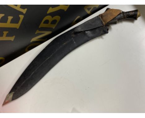 Vintage Eastern Kukri knife with dot prick decorated handle, with sheath &amp; 2x smaller attached blades