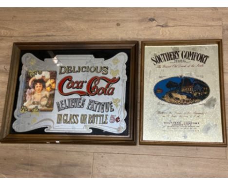 2x vintage pub advertising mirrors on includes Coca-Cola &amp; Southern Comfort