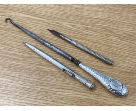 Vintage Silver plated fountain pen &amp; pencil “Wahl Eversharp” Hallmarked together with a Hallmarked silver handled large b