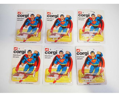 A group of CORGI JUNIORS Superman vehicles on original cards comprising 6x #6 Daily Planet Jetcopter - VG/E on VG cards (6)