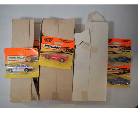 A part trade box of MATCHBOX Superfast carded cars, comprising 47x No.41 Ferrari 456GT (one bubble detached) together with an