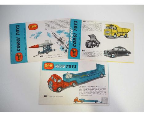 A group of vintage CORGI TOYS catalogues and leaflets comprising catalogues from 1958 and 1959 and a quantity of three 'new r