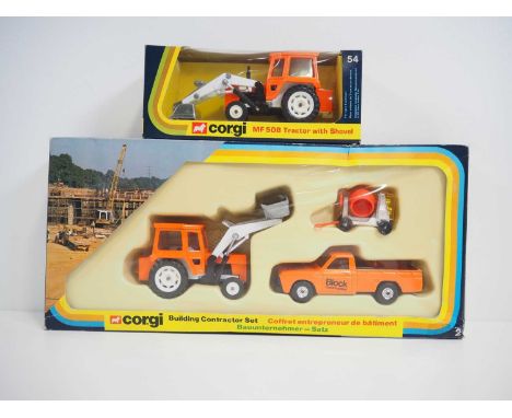 A CORGI #GS2 building construction set together with a #54 Massey Ferguson tractor both in Block Construction livery - VG in 
