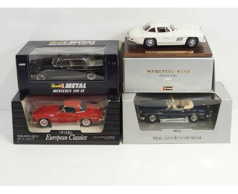 A group of 1:18 scale diecast cars by REVELL, BBURAGO and ERTL, all classic Mercedes examples - VG/E in VG boxes (4)