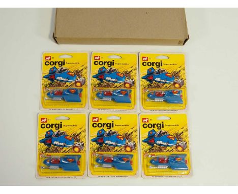 A CORGI JUNIORS E11 complete trade pack 'Superman Supermobile' - VG/E on VG cards in G/VG trade box (6 cars in trade box)