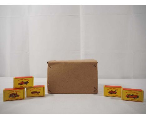 A POLYTHENE MINIATURE (Hong Kong) trade box containing 12 each of 5 different models 'MG Roadster, Dump Truck, Station Wagon,