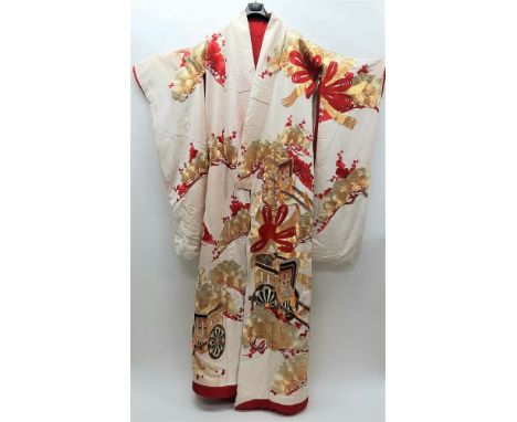 a vintage, 1960-70, Japanese, amazing, wedding kimono.  Such kimonos are always custom made, hand made to order. Depicting pr