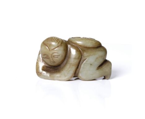 a fine, antique jade, depicting a young boy with lotus flower.  early Qing dyn.  More in the Ming style of few clear clean cu