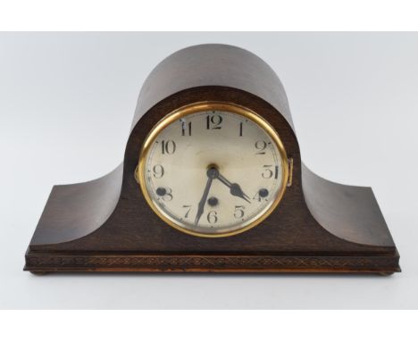 Edwardian / 1930s mahogany cased Napoleon mantle clock, 42cm wide.  Ticking order but ticks far too quick for normal time.