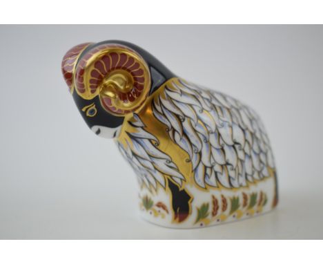 Royal Crown Derby paperweight of an Derby Ram, first quality with gold stopper.  In good condition with no obvious damage or 