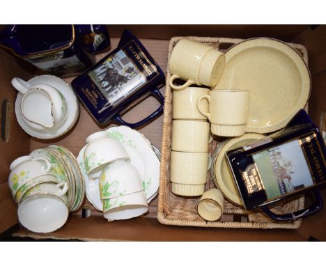 Mixed pottery to include a trio of Martell Cognac horse racing jugs, a collection of Poole tea ware with an English china tea